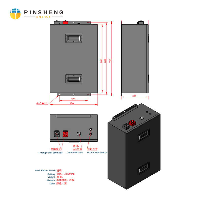 PINSHENG 48V 72V 50Ah 100Ah 200Ah Lifepo4 Lithium Ion Battery Pack voor E-bike en Moto